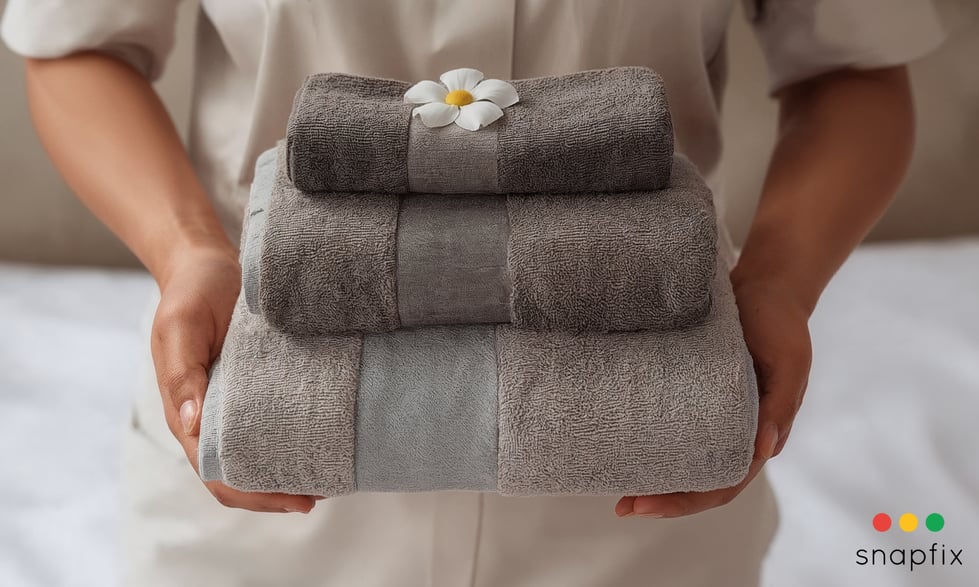 Hotel housekeeping staff replacing towels