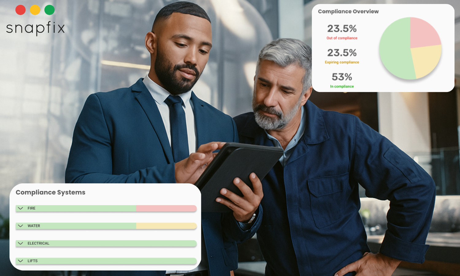 Hotel general manager and engineer using Snapfix for compliance